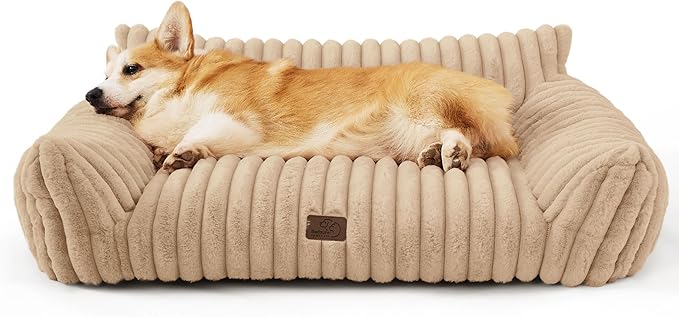 Bedsure ComfyFleece™ Cute Dog Couch for Medium Dogs - As Seen on TV on Good Day New York, Dog Couch Bed with Removable, Washable Cover, Supportive Pet Sofa, for Medium Large Dogs, 36inch, Sandy Beige