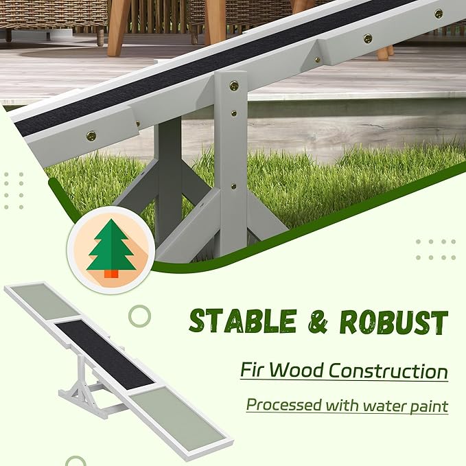 PawHut Wooden Dog Agility Seesaw for Training and Exercise, Platform Equipment Run Game Toy, Weather Resistant Pet Supplies, 71" L x 12" W x 12" H, White
