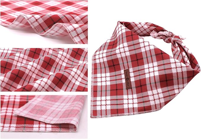 Lionet Paws Christmas Dog Bandana Washable Cotton Handkerchief Scarf Triangle Bandana for Small Medium Large Dogs Red Grid