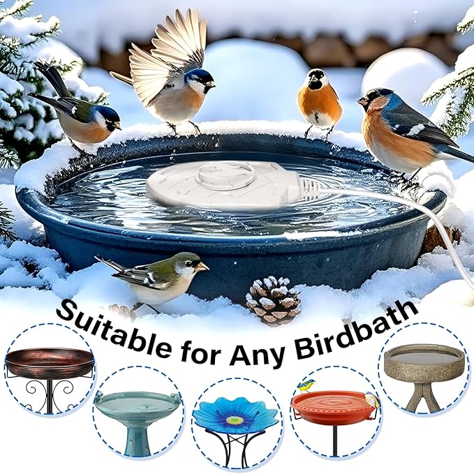 100W Bird Bath Heater, Birdbath Heaters for Outdoor Bird Bath Water Heater in Winter Submersible Thermostat Control, Heated Bird Bath Deicer for Outside Bird Chicken Poultry Livestock (White)