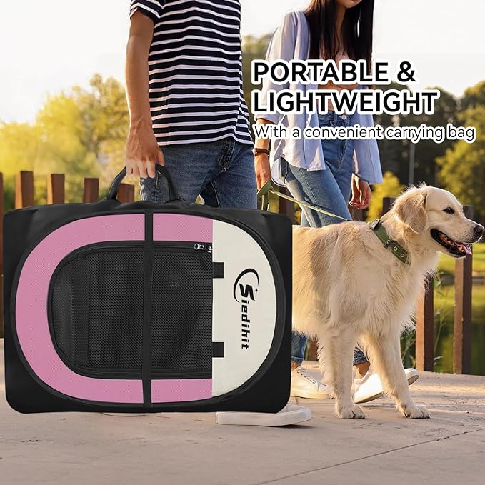 Pink Puppy Playpen for Large Dog Cat, Dog Tent Crates Cage Indoor/Outdoor, Portable Pop Up Dog Kennel with Carrying Bag for Rabbits, (Pink, Large)