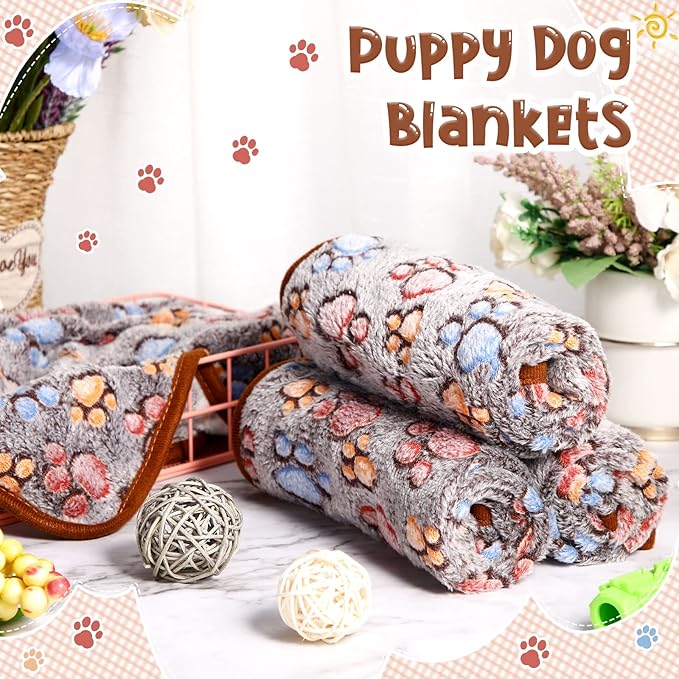 Tatuo 4 Pcs Dog Blanket for Pet Cat Blankets Indoor Puppy Teething Stuff Toys Paw Print Fleece Soft Blanket Sleep Mat for Guinea Pig Cage(Black,Midwest (24 x 47 Inch),Square)