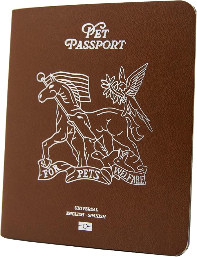 Color Premium PU Leather stitch-sewn Pet Passport Medical Record for Pet Health and Vaccination English + Spanish for Cat, Dog, Puppies and Kittens (Light Brown, Single)