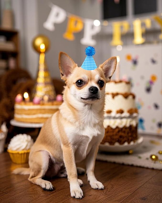 PET SHOW 10 Pack Mini Party Hats for Small Dog Birthday Stuffed Animals Puppy Cats Adjustable Headband Colorful Holiday Felt Hats Kitten Pet Grooming Costume Accessories