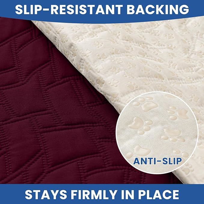 Waterproof Dog Bed Cover Pet Blanket, Soft Couch Cover for Dogs Washable, Non-Slip Dog Blanket Protect Furniture Couch Sofa Car for Puppy Large Dogs Cat Christmas (82x102 Inch, Burgundy)