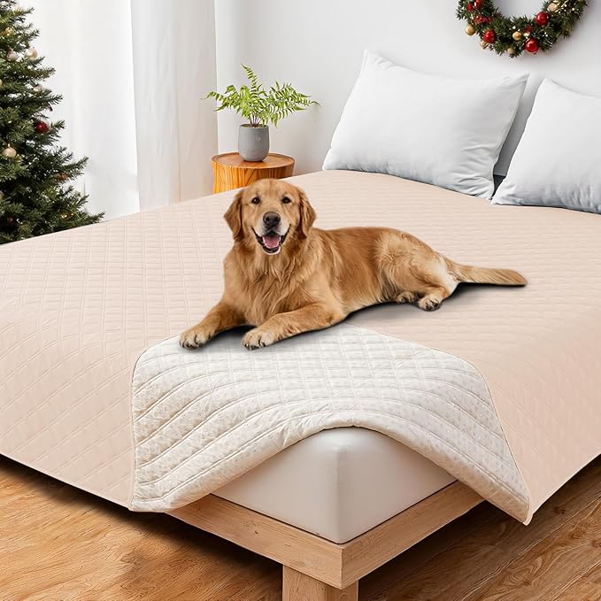 Waterproof Dog Bed Cover, Non-Slip Dog Blanket for Couch, Couch Covers for Dogs Washable, Pet Blanket for Furniture, Pet Bed Mat for Sofa, Car, Pet Supplies (82x120 Inch, Beige)
