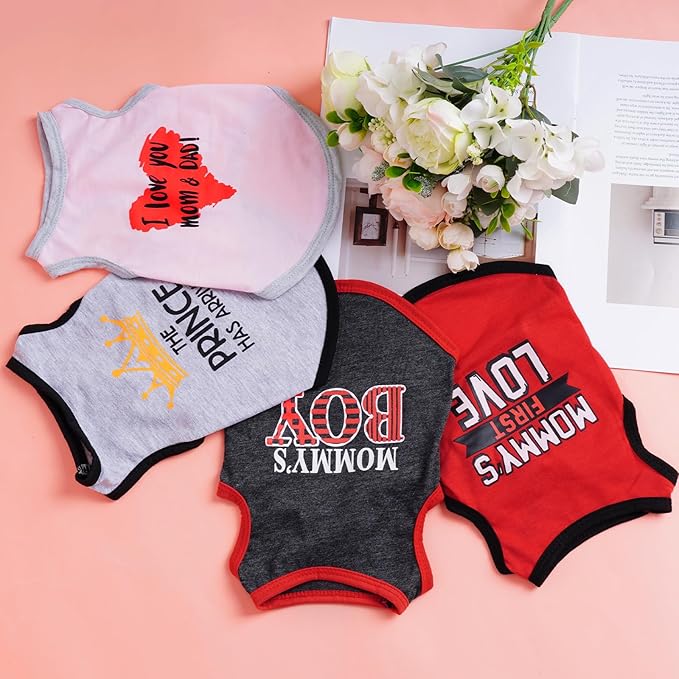 4 Pack Dog Shirts Summer Printed Puppy Clothes Novel Sleeveless Pet T Shirts Dog Clothes for Small Medium Dogs Cats Boy(L)