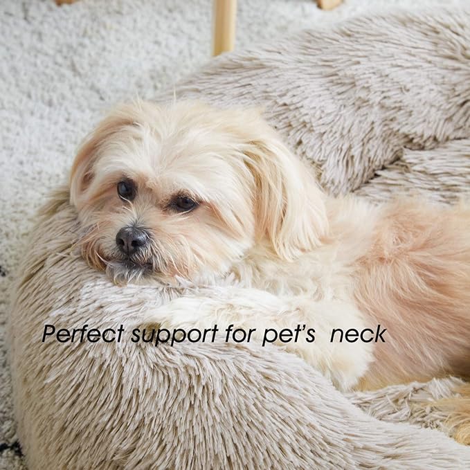 Calming Dog Bed & Cat Bed, Anti-Anxiety Donut Cuddler Warming Cozy Soft Round Fluffy Faux Fur Plush Cushion Bed for Small Medium Dogs and Cats (20"/24"/27"/30")