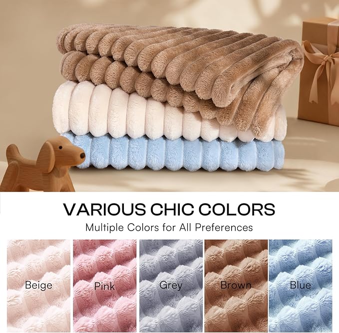 LINENLUX 1 Pack 3 Soft Dog Blanket Washable Warm Fleece Cat Blankets for Pet Puppy Fluffy Calming Flannel Brown/White/Blue Small