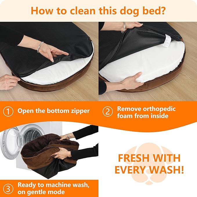 Dwanton Orthopedic Dog Bed for Extra Large Dogs with Gel Memory Foam, Waterproof Dog Sofa, Washable Pet Bed with Four Sided Bolster Cushion, Removable Cover & Non-Slip Bottom, 45", Brown
