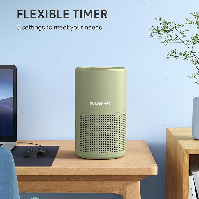 FULMINARE Air Purifiers for Home Bedroom H13 HEPA Air Purifier, 3 Speeds, Timer, 24dB, Small Mini Air Purifier with Night Light, Sage Green