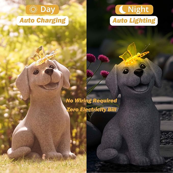 DecorSmart Dog Garden Outdoor Statue Dog mom dad Lovers Gifts for Women Men Outside Solar New Home Decor for Patio Yard Housewarming Gardening Gifts