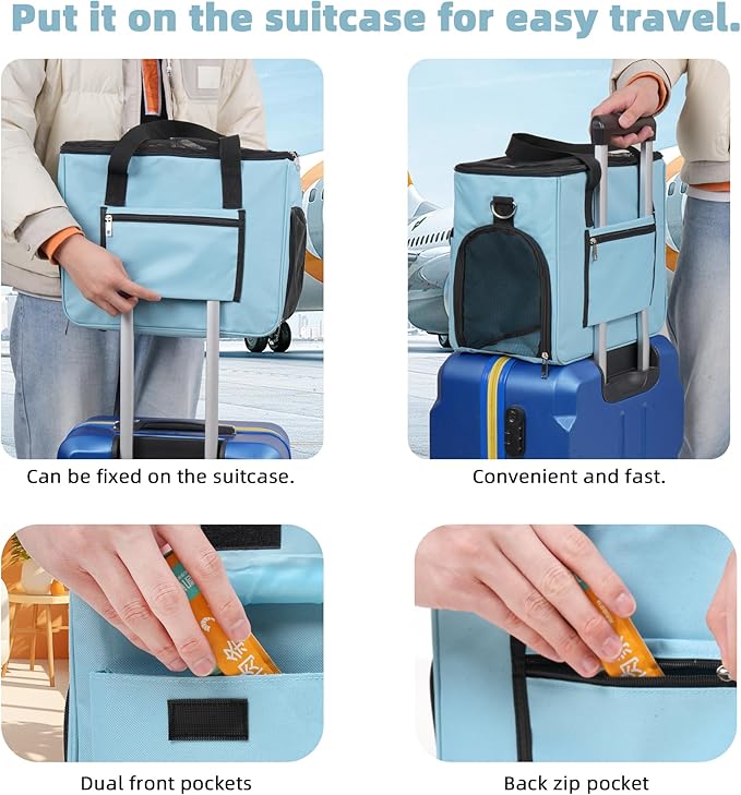 Cat & Dog Carrier for Pets Up to 15 Lbs, Airline Approved Soft-Sided Collapsible Pet Carrier for Cats & Dogs, Cat Carrier with Breathable Mesh, Padded Interior – Ideal for Car Rides, Daily Use(Blue)