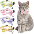 4 Pcs Breakaway Cat Collar with Bow Tie and Bell Floral Cat Kitten Collar with Removable Bowtie Adjustable Safety Collars for Girl Cats