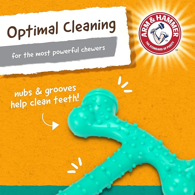 Arm & Hammer Nubbies T-Bone Dental Dog Chew Toy with Peanut Butter Flavor, Textured Chew Toy Designed to Help Clean Teeth and Support Oral Care for Dogs Up to 35 lbs - 24 Pack