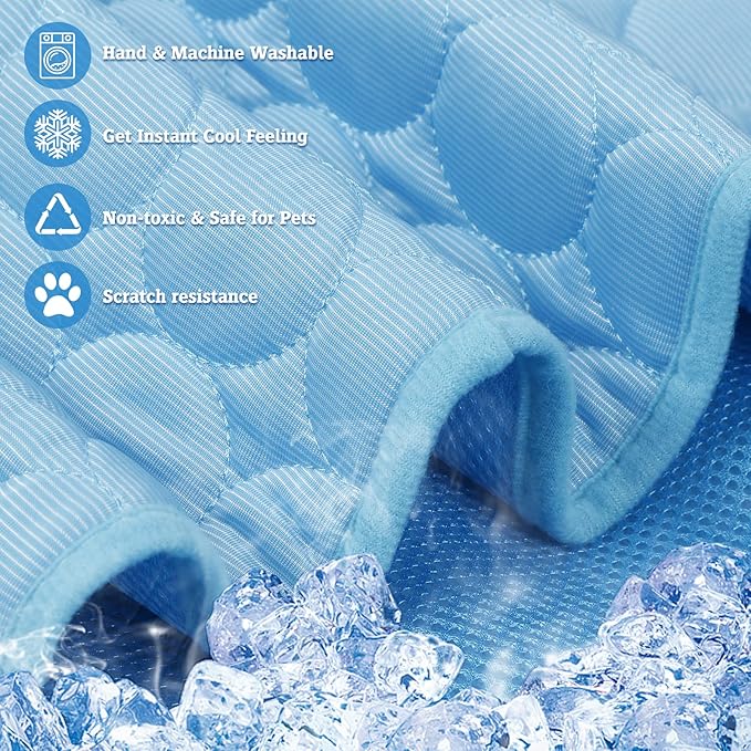 Washable Dog Ice Silk Self Cooling Mat for Indoor & Outdoor Dog Mat with Cooling Pad & Blanket