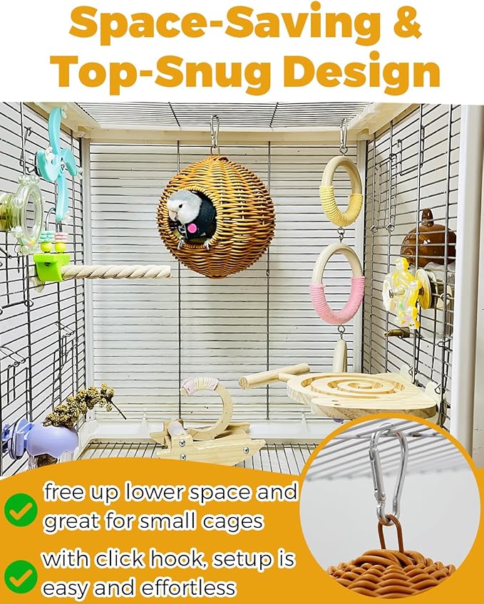 Chewproof Steel Frame Bird Nest for Cage for Gentle Sway with Cushion, Washable Small Bird Bed Hammock Hideout Lay Eggs Parakeet Nest Sleep, Parakeet Warm Bed House for Lovebird, Budgie, Finch