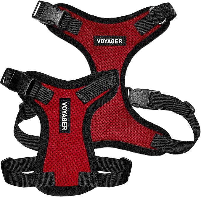 Voyager Step-in Pet Harness - All Weather Mesh, Adjustable Step in Harness for Cats and Dogs by Best Pet Supplies - Red/Black Trim, XS