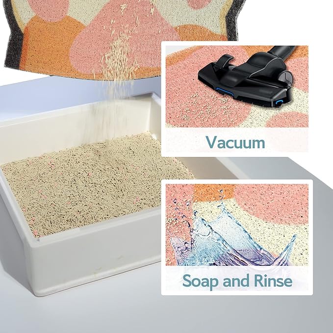 Cute Cat Litter Mat 24”x19”, Litter Box Mat, Litter Trapping Mat, Soft on Kitty Paws, Easy Clean, Anti Slip, Pet Accessories, Door Floor mats - Black Pink