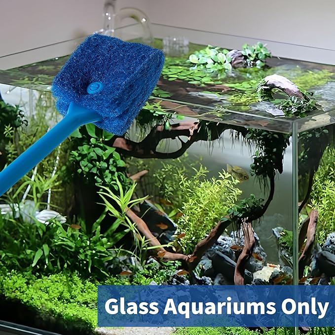 SLSON Aquarium Algae Scraper Double Sided Sponge Brush Cleaner Long Handle Fish Tank Scrubber for Glass Aquariums and Home Kitchen,15.4 inches (4)