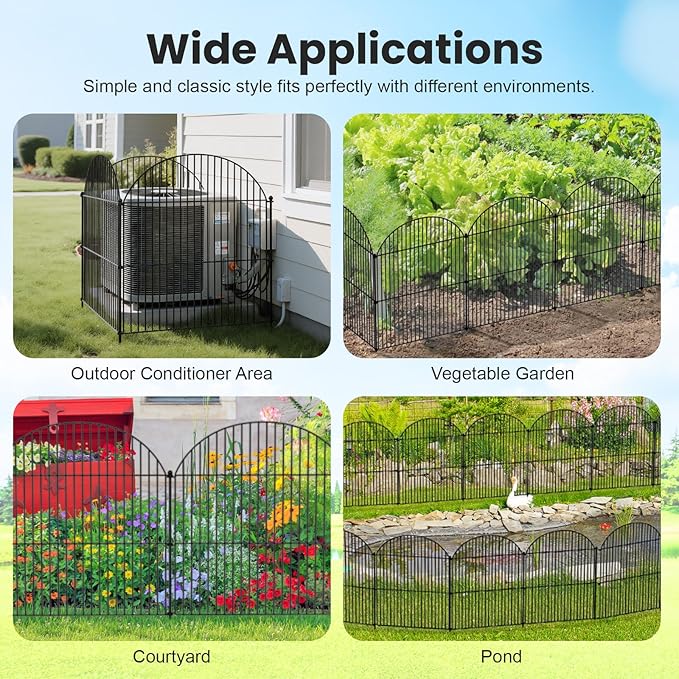 10Pcs No Dig Garden Fence, 32in(H)/24ft(L) Rustproof Metal Dog Fence Outdoor for Yard, Tall Animal Barrier Pet Fencing, Border Panel for Dog, Rabbits, Patio, Flower Bed, Garden Decor