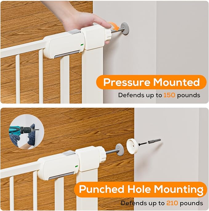 29.5-54.2" Magnetic Baby Gate for Stairs, Baby Safety Essentials, Auto Close Gate for Doorways, Easy Install Pressure Mounted Dog Gate Indoor, Pet Gates for Dogs, White