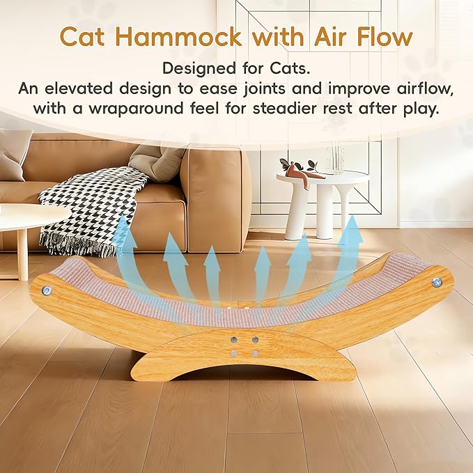 Extra-Larger Cat Scratcher Bed for Indoor Cats - 27.6" Natural Sisal Cat Scratching Board, Wood Frame Scratch Pad, Modern Cats Lounger/Hammock, Easy Assembly Furniture