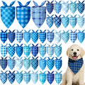 Abbylike 50 Pcs Plaid Dog Bandanas Bulk Blue Checkered Bandanas for Dogs Triangle Kerchief Bibs Scarf Set for Pet Holiday Costume Photo Props Accessories Pet Shops (25.6 x 17.7 x 17.7 Inch)