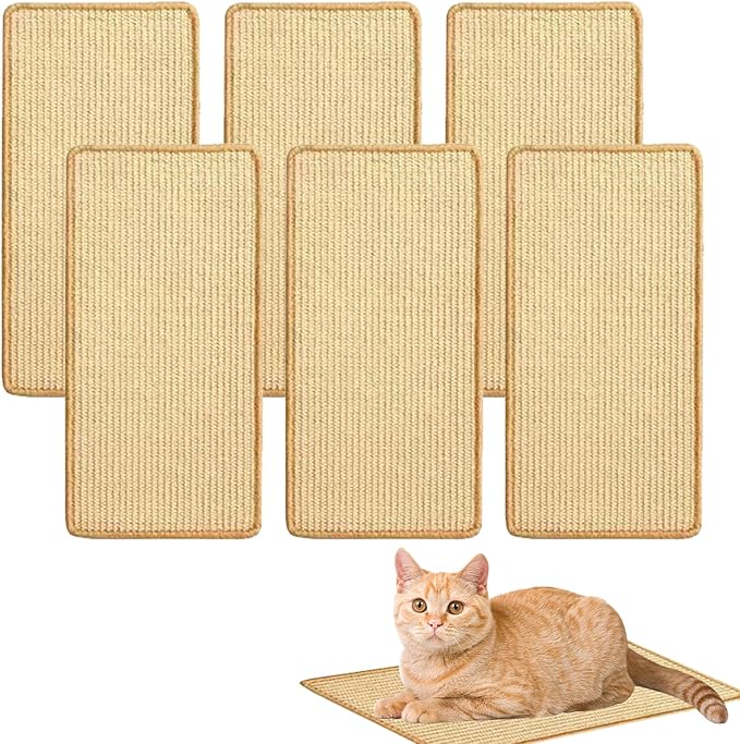 6 Pcs Cat Scratcher Mat, Sisal Cat Scratching Pad Scratch Mat for Cat with Adhesive Loop Tape Cat Scratch Pad Rug for Protect Wall Couch Carpet Window Perch (15.7x7.8 Inch)