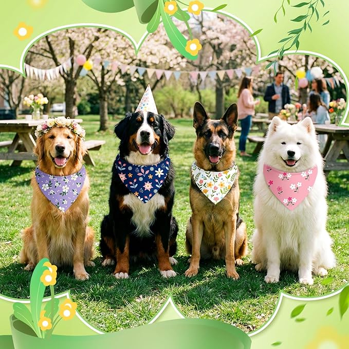 Abbylike 50 Pieces Spring Dog Bandanas Bulk Flower Daisy Sunflower Dog Bandanas for Pets Triangle Kerchief Scarf Bibs for Spring Pets Dogs Party Costume Accessories, 25 Styles (31.5 x 21.7 x 21.7)