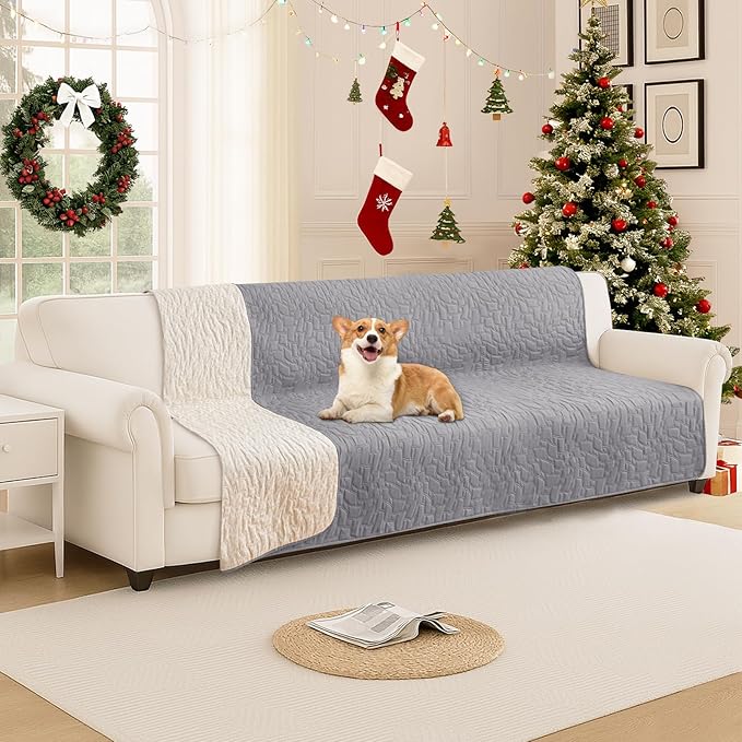 Waterproof Dog Bed Cover Pet Blanket, Soft Couch Cover for Dogs Washable, Non-Slip Dog Blanket Protect Furniture Couch Sofa Car for Puppy Large Dogs Cat (82x102 Inch, Light Grey)