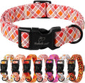 Fall Dog Collar, Fall Orange and Red Plaid Puppy Collar, Adjustable Cotton Holiday Tanksgiving Dog Collars for Small Medium Large Boy&Girl Dogs XL