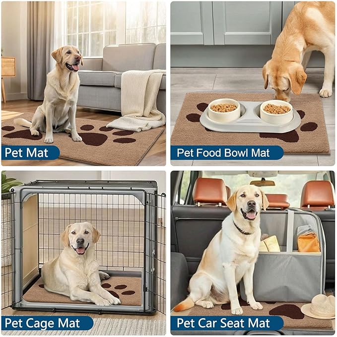 Buganda Dog Door Mat for Muddy Paws, Absorbent Dirt Trapper Washable Indoor Doormats, Non Slip Low-Profile Mud Mat for Dogs, Front Entrance Doormat for Inside Floor (47x24 Inches, Beige)