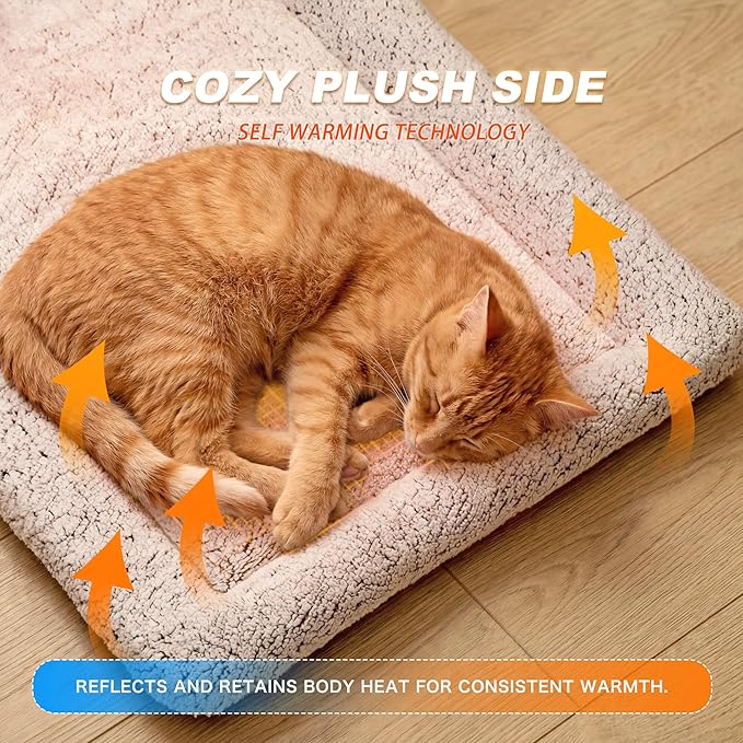 Self Warming Cat Bed, Reversible Warming Cooling Cat Bed, Winter Warm Cats Pad & Summer Cooling Cats Mat, Soft Pet Mat for Kitty & Small Dogs, Perfect for Crates, Kennels, Beds, Sofas, Gray, 24"x36"