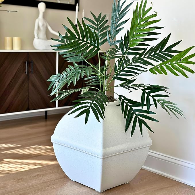 Good Pet Stuff Hidden Litter Box Planter, Decorative Cat Litter Enclosure with Carbon Filter, Artificial Plant, Easy Clean, Indoor Design, Courtyard Square Style, Base Kit, White Birch