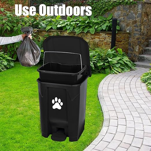 Outdoor Dog Poop Trash Can, Dog Waste Trash Can for Backyard Garden Home with Lid, Removable Inner Bin, Green Waste Bag, Black Fully Assembled