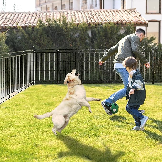 Heavy Duty Dog Playpen: 12 Steel Panels 40" Height, Square Steel Pipe with Reinforced Crossbars, 27FT 57 Sq.ft Portable Fence for Yard RV Camping, Snowy Black