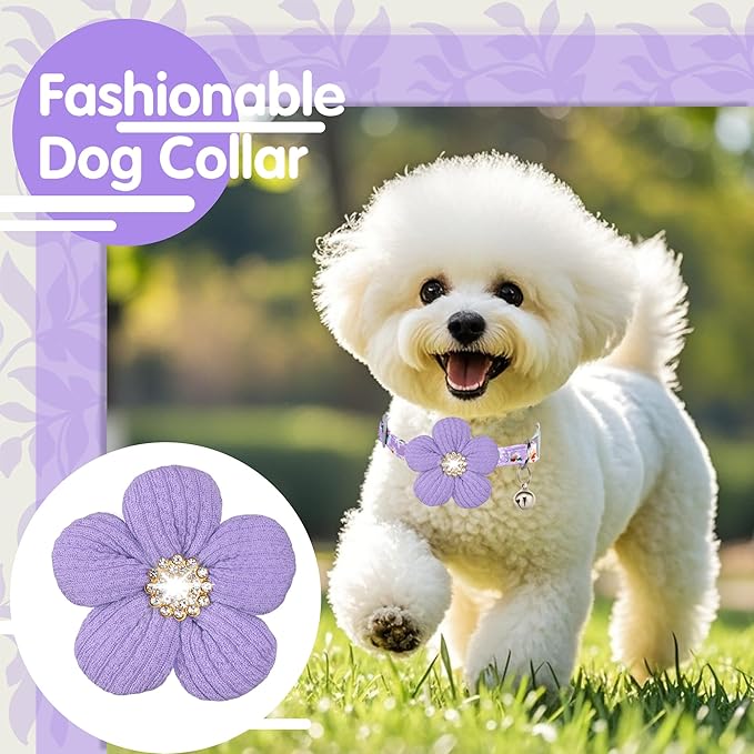 Large Dog Collar with Flower, Dog Collars for Large Dogs Collar for Girl Cute Dog Collar with Bell, Adjustable Length