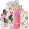 18 Pcs Dog Blankets for Small Dogs Washable Soft Fluffy Fleece Puppy Blankets for Pets Cute Paw Printed Throw for Indoor Cats Kitten Crate (Camel, White, Pink, Gray, Yellow, Dark Gray, 23 X 16 Inch)