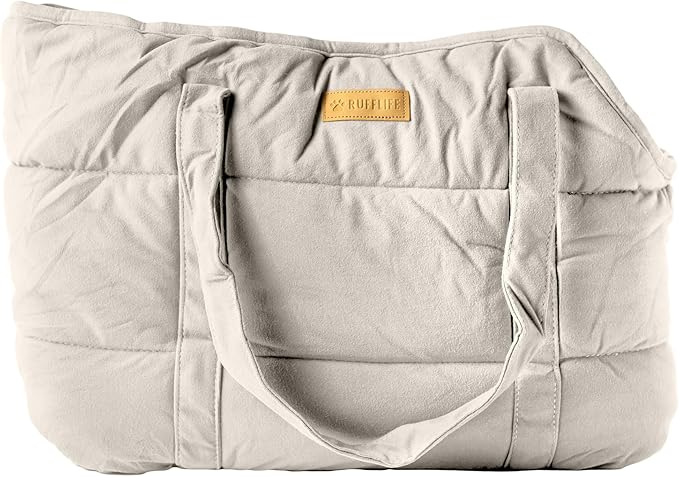 NoblePup Plush Dog Purse Carrier for Small Dogs, Soft Tote Bag with Safety Harness Clip, Cozy Pet Carrier for Dogs Under 15 lbs, Comfortable Dog Shoulder Carrier for Travel, White 2.0