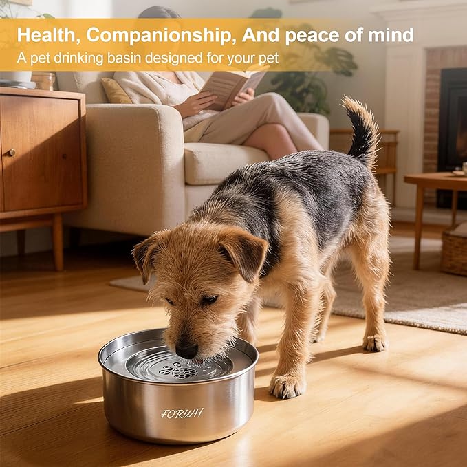 Stainless Steel Dog Water Bowl No Spill, 101oz/3L Large Capacity Pet Water Dispenser with Floating Disk, Non-Slip Slow Drink Feeder for Cat, Anti-Gulping & Splash Proof for Travel, Car & Home