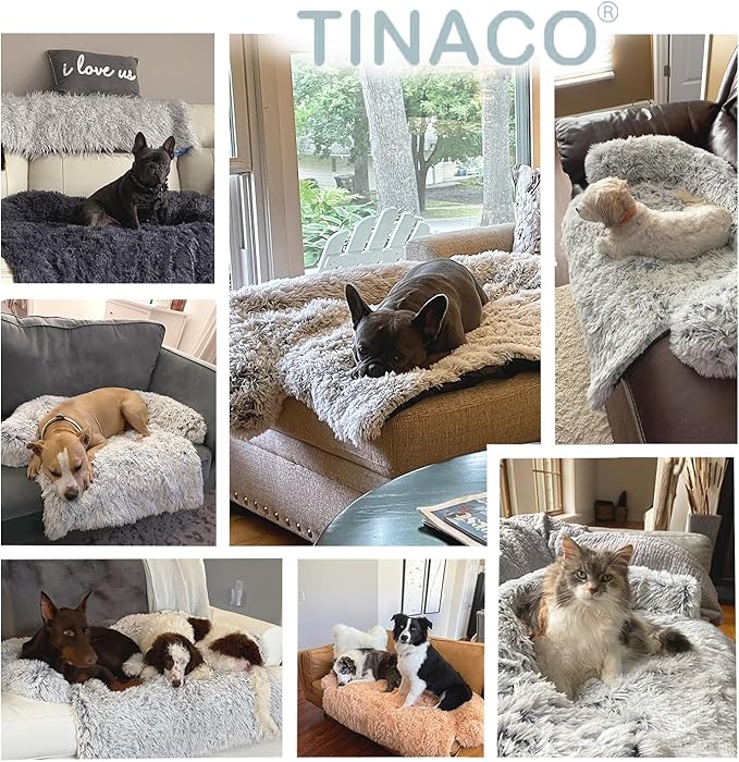 Tinaco Calming Dogs/Cats Bed Mats, Dog Pad Washable Removable Couch Cover, Plush Long Fur Mat for Pets, Waterproof Lining, Perfect for Small, Medium and Large Dogs and Cats (Navy Blue, 45"x37")