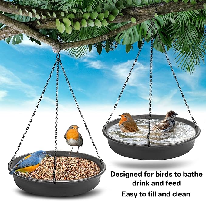 Hanging Bird Bath Hanging Bird-Feeder - CARGEN Garden BirdBath Tray Wildlife Feeder Plate Water Bowl or Water Bowl for Outdoors Garden Patio Decoration
