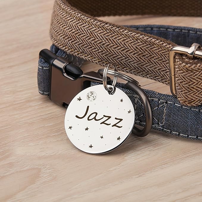 Anavia Small Size Dog Cat ID Tags, Small/XS Personalized Color Plated Stainless Steel Puppy Kitten Name Tags, Customized Engraved Nameplate Pet Collar Tag (Black, Round)