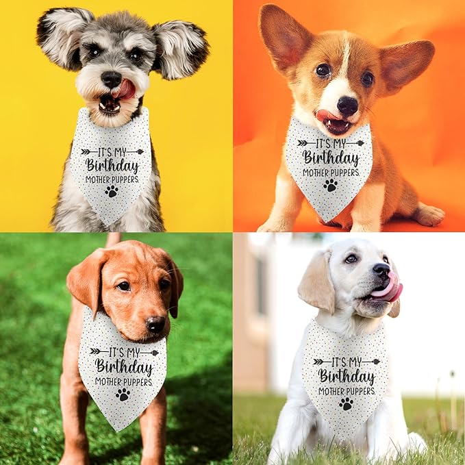It's My Birthday Mother Puppers White Dog Bandana Birthday Gifts for Dogs Photo Prop Party Supplies Puppy Dog Pet Bandanas Pet Scarf Accessories for Dog Mom