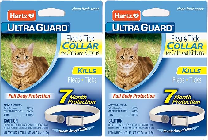 Hartz UltraGuard Flea & Tick Collar for Cats and Kittens,7 Month Flea and Tick Protection-and Prevention,White,(Pack of 2)