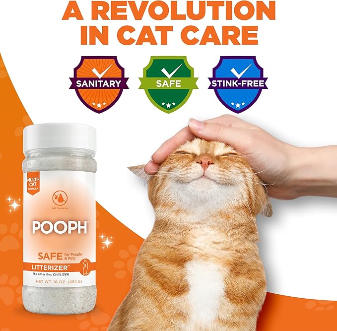POOPH® LITTERIZER® – 16oz Bottle – Absorbs 46x Weight in Wetness & Odor – Keeps Litter Dry, Reduces Mess, Reduce Litter Costs and Get a Stink-FREELitter Box – Without Fragrances or Harsh Chemicals
