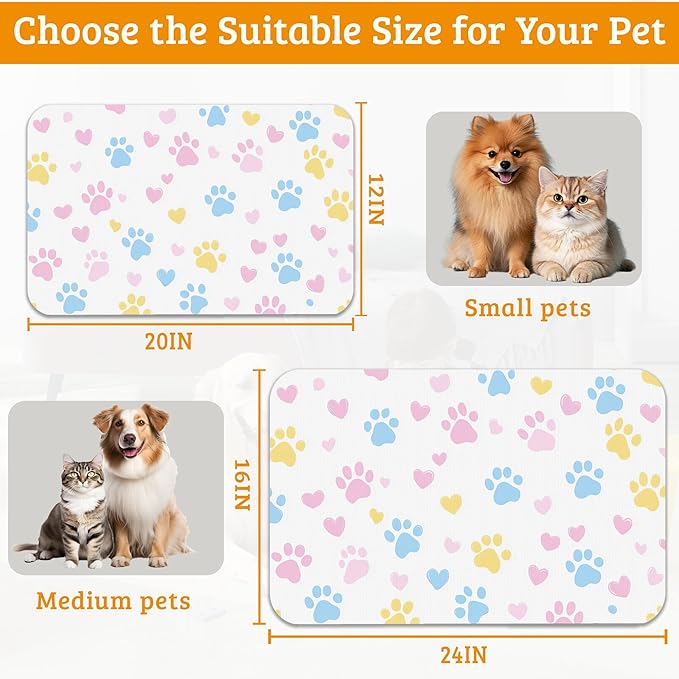 Dog Bowl Mat,Colorful Dog Paws Pet Feeding Mat for Floors Waterproof,Animal Absorbent Dogs Placemat for Food and Water Quick Dry Pet Cat Feeding Mats with Non Slip Bottom 16" x 24"