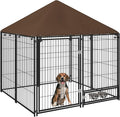 PawHut Outside Dog Kennel, 4.6' x 4.6' x 5' Puppy Play Pen with Canopy, Garden Playpen Fence Crate Enclosure Cage Rotating Bowl, for Dogs, Chickens, Ducks, Black