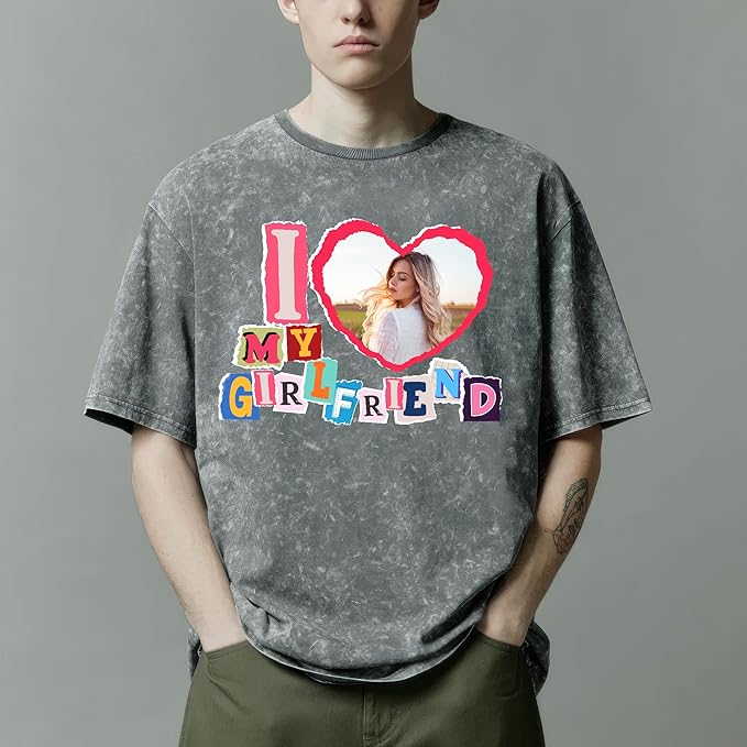 H-DEWALL Custom T Shirts Mineral Wash Tshirt Bootleg Rap Tee Customized Gifts for Boyfriend Birthday Shirts Tops for Women